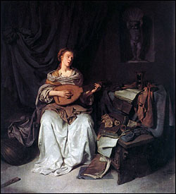 Cornelis Bega. Woman Playing a Lute, 1664-5. The Uffizi.