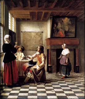 Pieter de Hooch. A Woman Drinking with Two Men
c. 1658.