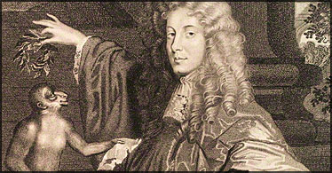Lord Rochester bestowing a garland of laurel upon his monkey.