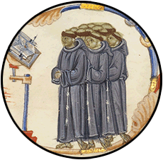 Fransiscan Monks from a Medieval manuscript at J. Paul Getty Museum.