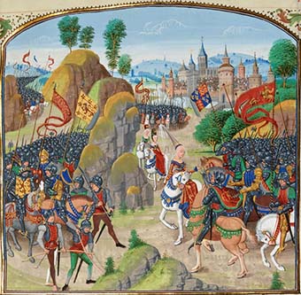 The Battle of Neville's Cross, 1346, from a 15th-century French Manuscript