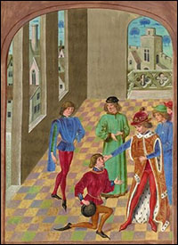 Thomas Percy treating with King Henry IV at Shrewsbury. Wavrin's 'Chronicles', BnF