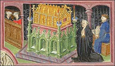 Lydgate praying at the shrine of Edmund