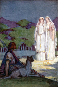 Illustration of Fionn, Miluchra, and Aina