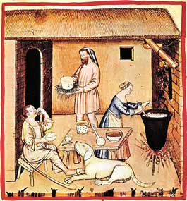 Cheesemaking. Medieval manuscript illumination