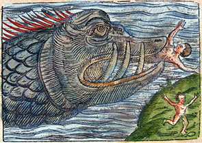 Jonah and the Whale in a 17th-century woodcut