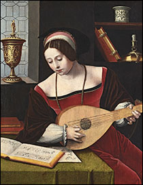 Lady Playing a Lute. Master of the Female Half-Lengths, c1530.