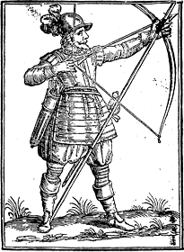 Renaissance (Stuart) woodcut of a soldier with his pike 'sloapt'