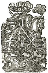 Woodcut of Redcrosse Knight from the first edition of Spenser's Faerie Queene