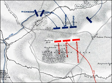 Map of the Battle of Bosworth Field from Ramsay's 'Lancaster and York'