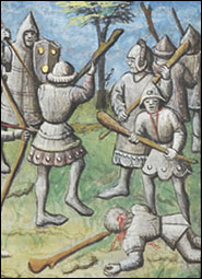 Medieval manuscript image of a fight
