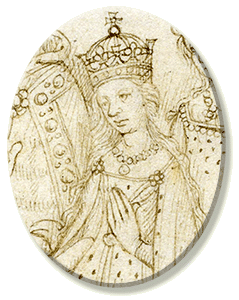 Portrait of Catherine of Valois from the Marriage of Henry V and Catherine of France, c1480, the Beauchamp Pageants, British Library, Cotton MS Julius E IV/3, f. 22r