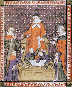 Medieval manuscript image of a legal proceeding