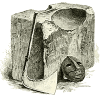Woodcut of an execution block and axe