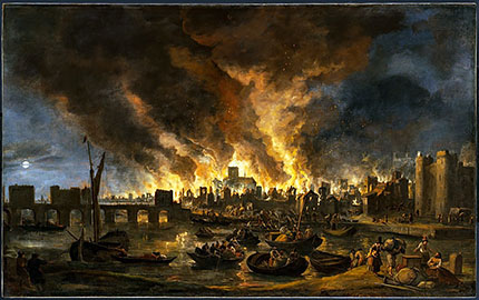 Lieve Verschuier. The Great Fire of London, 1666.  Museum of Fine Arts, Budapest.