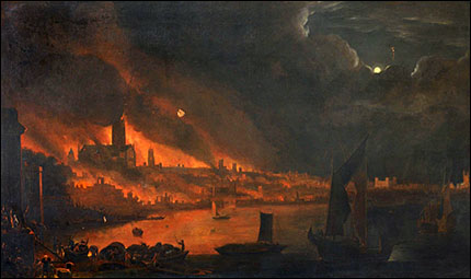 Painting of the Great Fire of London, late 17th century, Society of Antiquaries of London