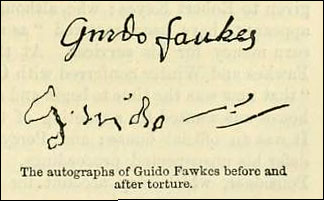 Signature of Guy Fawkes, before and after torture.