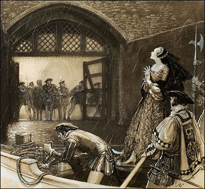 Anne Boleyn at the Traitors' Gate, by John Millar Watt, c1965