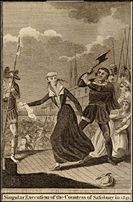 Artist's impression of the execution of Margaret Pole. After Cruikshank.