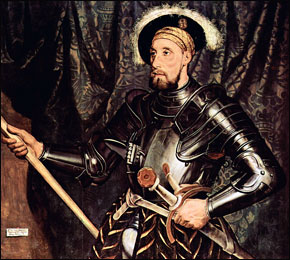 Portrait of Sir Nicholas Carew in full jousting armour, by Hans Holbein, 1532-3.