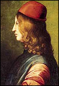 Portrait of Pico della Mirandola from the Uffizi Museum.