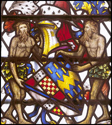 Arms of Sir Ralph Cromwell in a stained glass window at Tattershall castle. 