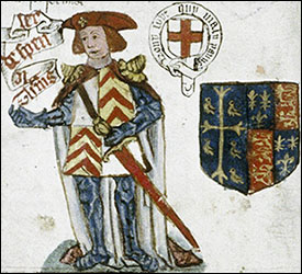 16th-century manuscript portrait of Thomas le Despenser, in Tewkesbury Abbey Founder's and Benefactors' Book.