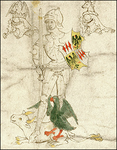 Portrait of Richard Neville, 16th Earl of Warwick, 'The Kingmaker', from the Rous Roll, 15th century.
