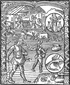 October: Ploughing, Sewing, Threshing. Almanach de Bergers, 1491