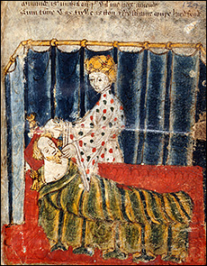 Sir Gawain and the Green Knight's Wife. Britis Library MS Cotton Nero A. X, art.3, f.129