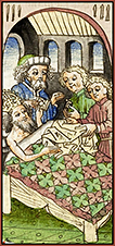 The Emperor gives presents to the third son; from the Gesta romanorum