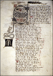 Manuscript image of the first page of the Tale of Jonathas by Hoccleve