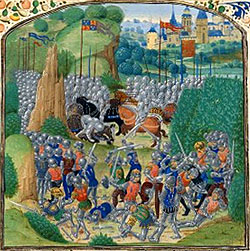 The Battle of Otterburn. Manuscript image from Froissart's Chronicles. BnF
