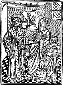 Woodcut from title-page of Chaucer's Troilus and Cressida. London: printed by Richard Pynson, 1526.