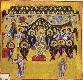 Vision of Isaiah: God and the Seraphim. Early 12th-c Greek Manuscript. BnF.