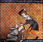 Wife-beating.  from Le Roman de la Rose