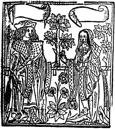 Woodcut of man and wife