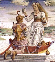 Francesco del Cossa. Allegory of April: Triumph of Venus  [detail]. c.1470.