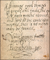 Princess Elizabeth's Poem, Written in her Hand, on a copy of the Coverdale New Testament