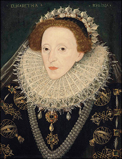 Queen Elizabeth in dress embroidered with armillary spheres, 1585-1590