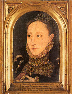 Queen Elizabeth I in a gold frame with verses