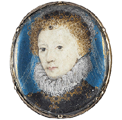 Elizabeth I miniature, c1575, by Hilliard. Sold at Bonhams 25 Nov 2009.