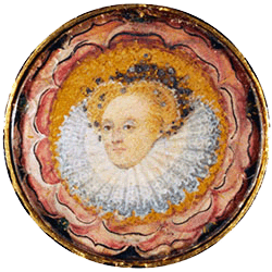 Queen Elizabeth. Watercolor miniature by Nicholas Hilliard, 1583-1587