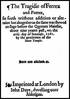 Titlepage of Gorboduc, or Ferrex and Porrex