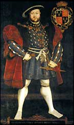 King Henry VIII by Hans Eworth, c. 1567, after Holbein's Whitehall mural. Trinity College, Cambridge.