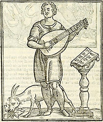 Renaissance woodcut of a lutenist