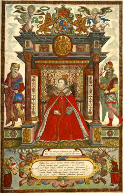 Elizabeth Portrait Frontispiece from Saxton's Atlas