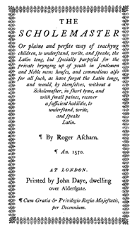 Title-page of Scholemaster by Roger Ascham, 1570
