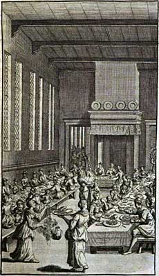 Utopians dining; from a 1730 French translation of 'Utopia'.