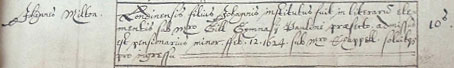 Milton's entry in Christ College Admissions Book, 1625